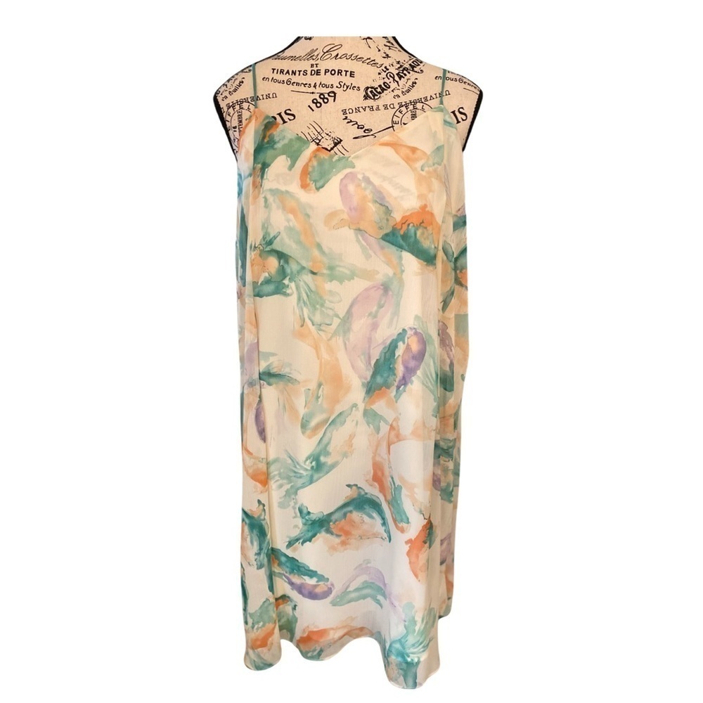 Philosophy Cream Green Flowy Watercolor Sun Dress Size M